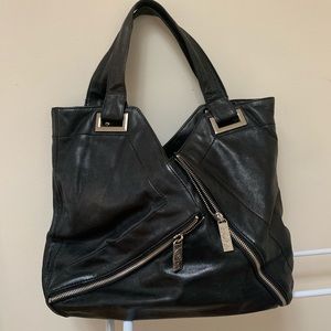 Large Black leather Kooba zipper shoulder bag